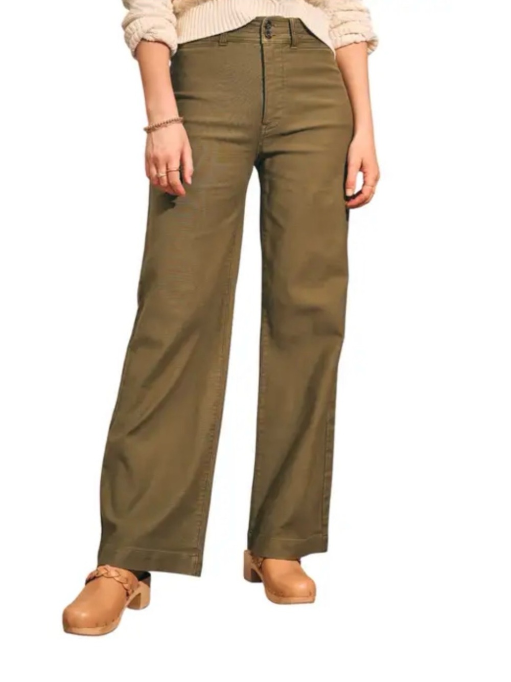 Faherty Olive High-Rise Wide Leg Jeans